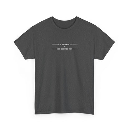 Black tee with a small white monospace private key block containing the number 4, centred on the upper chest.