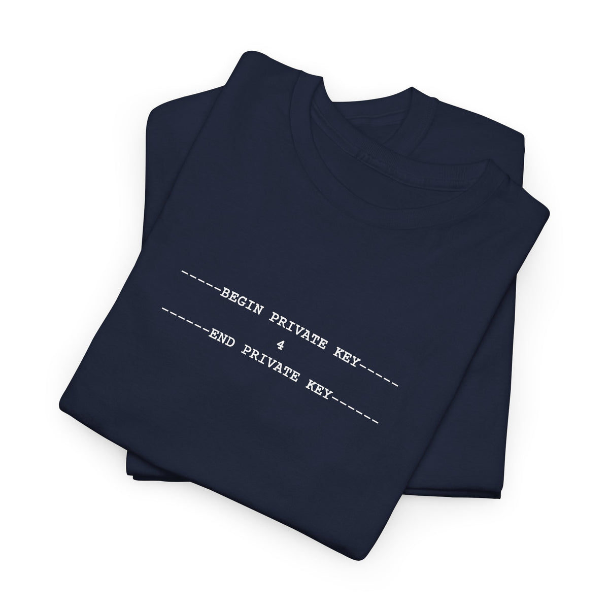 Black tee with a small white monospace private key block containing the number 4, centred on the upper chest.