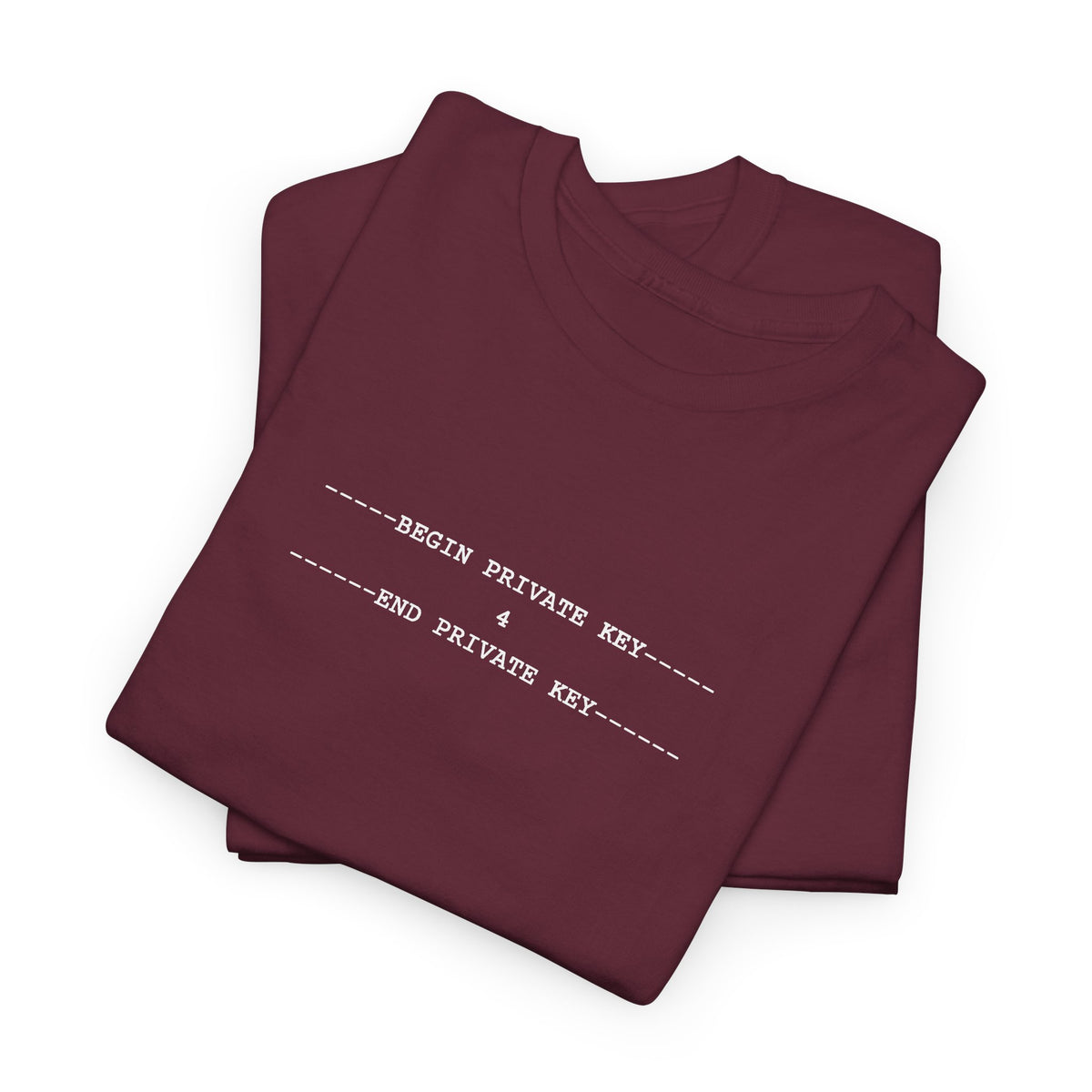 Black tee with a small white monospace private key block containing the number 4, centred on the upper chest.