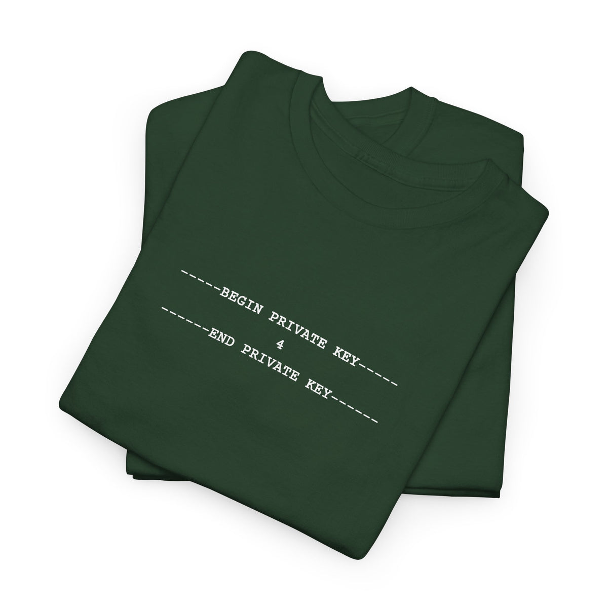 Black tee with a small white monospace private key block containing the number 4, centred on the upper chest.