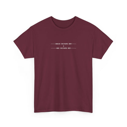 Black tee with a small white monospace private key block containing the number 4, centred on the upper chest.