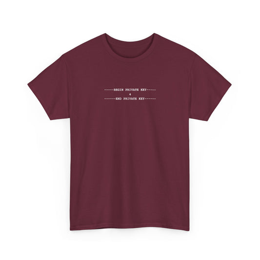 Black tee with a small white monospace private key block containing the number 4, centred on the upper chest.