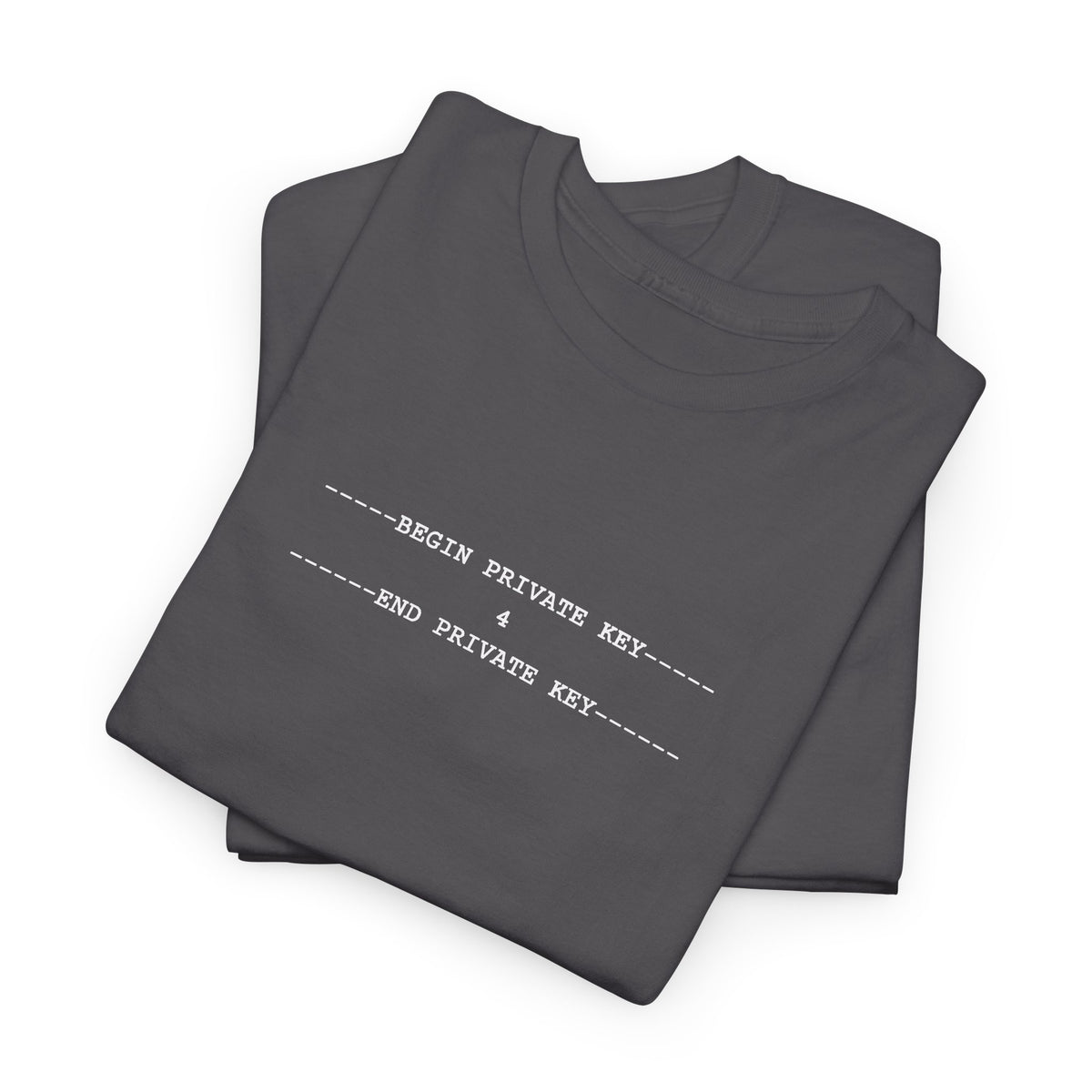 Black tee with a small white monospace private key block containing the number 4, centred on the upper chest.