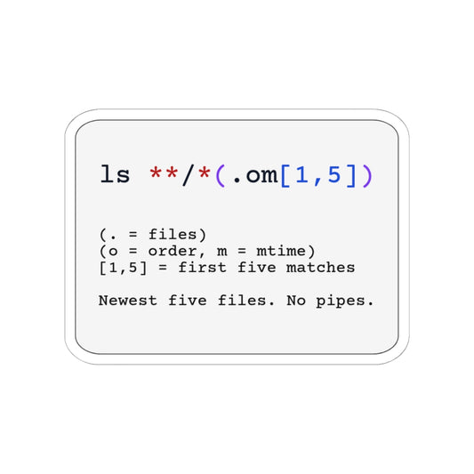 Zsh Glob Qualifiers Cheat Sticker (Light Mode)