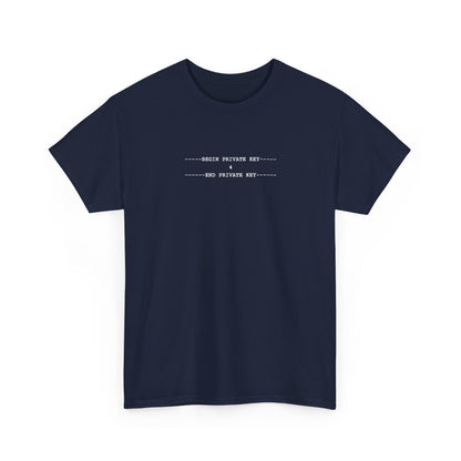 Black tee with a small white monospace private key block containing the number 4, centred on the upper chest.