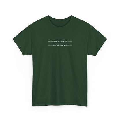 Black tee with a small white monospace private key block containing the number 4, centred on the upper chest.