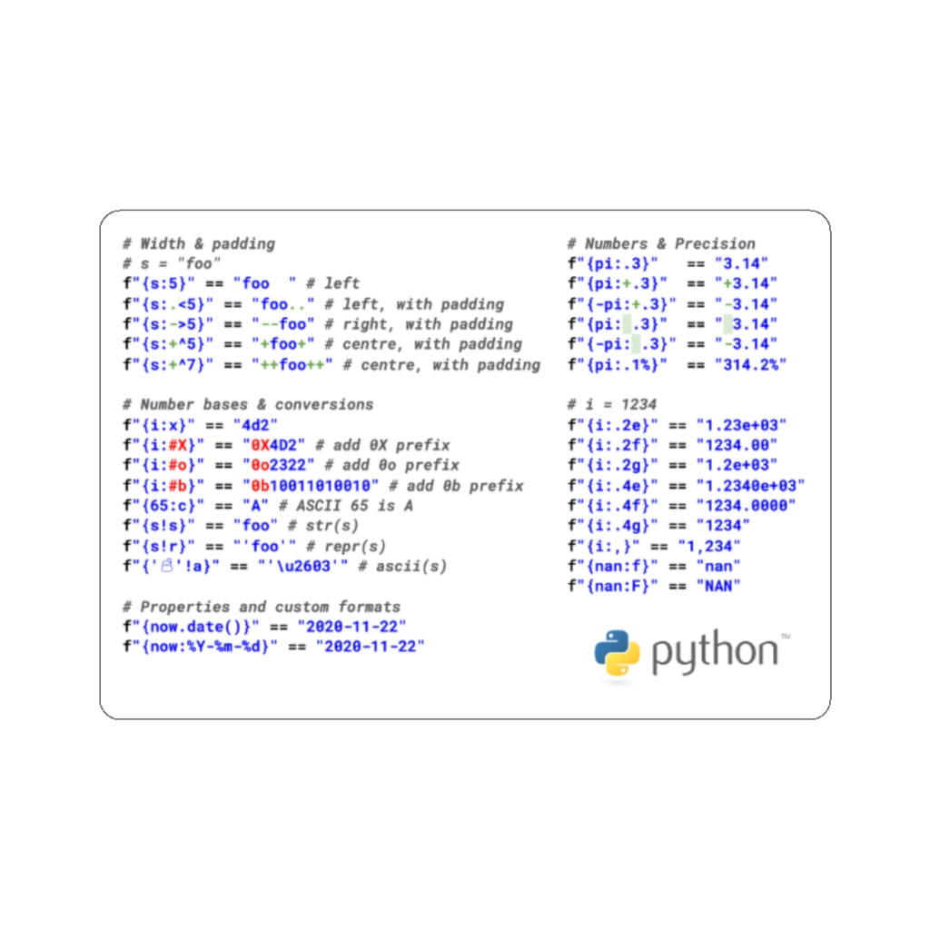 Python String Formatting Cheats Sticker